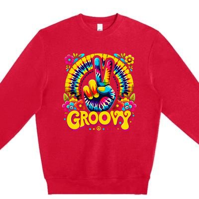 Tie Dye Groovy Peace Sign Hippie Premium Crewneck Sweatshirt