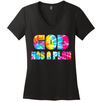 Tie Dye God Has A Plan Women's V-Neck T-Shirt