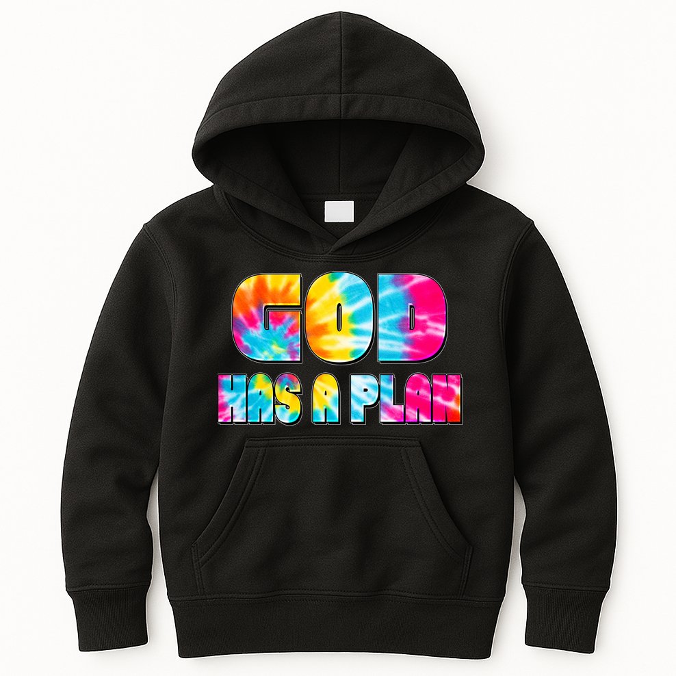 Tie Dye God Has A Plan Kids Hoodie