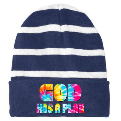 Tie Dye God Has A Plan Striped Beanie with Solid Band