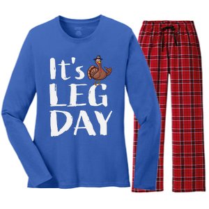 Turkey Day Great Gift Its Leg Day Funny Thanksgiving Gift Women's Long Sleeve Flannel Pajama Set 