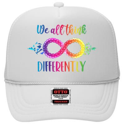 Think Differently Glass Infinity Symbol Autism Awareness High Crown Mesh Back Trucker Hat