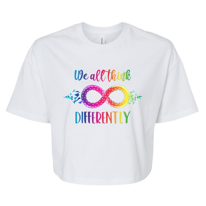 Think Differently Glass Infinity Symbol Autism Awareness Bella+Canvas Jersey Crop Tee