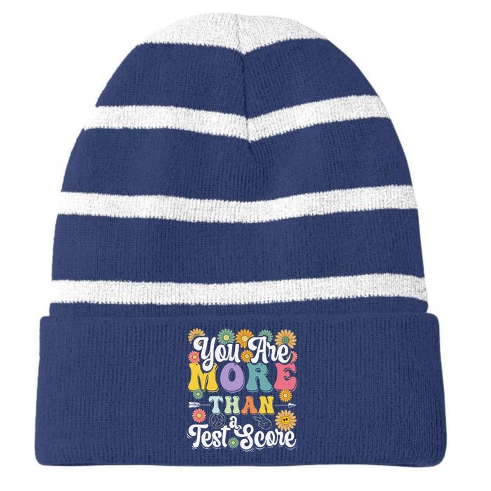 Test Day Groovy Teacher You Are More Than A Test Score Striped Beanie with Solid Band