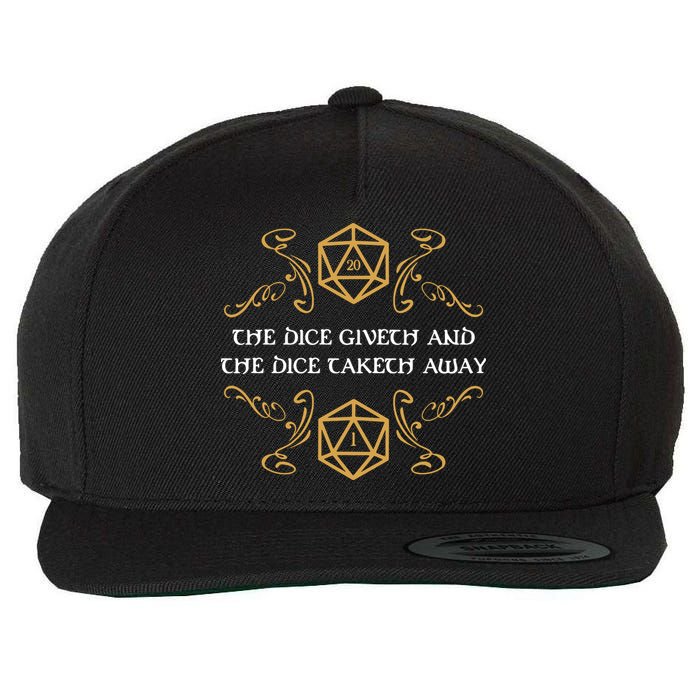 The Dice Giveth And Taketh Dungeons And Dragons Inspired Wool Snapback Cap