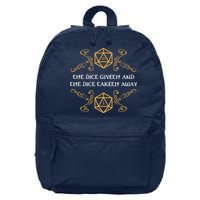 The Dice Giveth And Taketh Dungeons And Dragons Inspired 16 in Basic Backpack