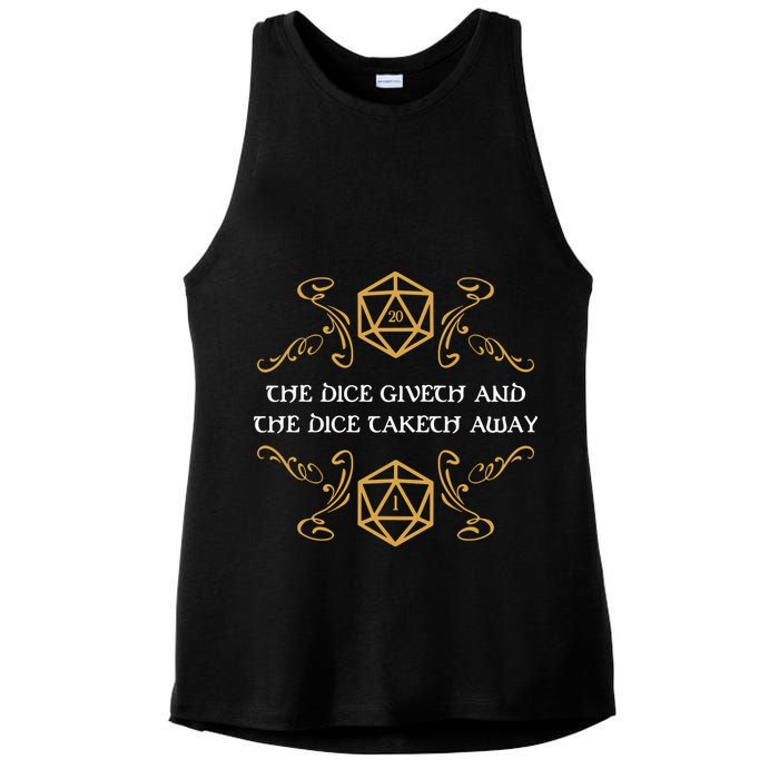 The Dice Giveth And Taketh Dungeons And Dragons Inspired Ladies PosiCharge Tri-Blend Wicking Tank