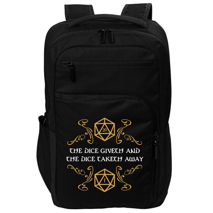 The Dice Giveth And Taketh Dungeons And Dragons Inspired Impact Tech Backpack