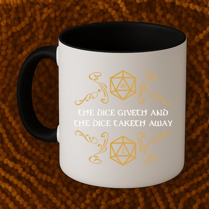 The Dice Giveth And Taketh Dungeons And Dragons Inspired Mug