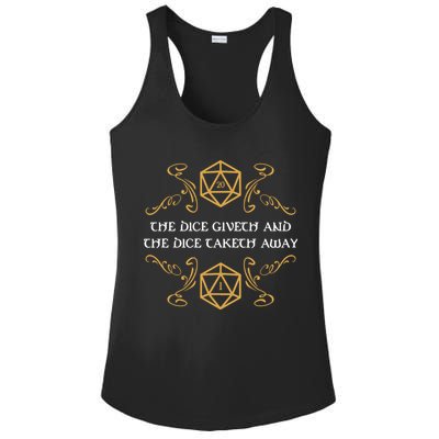 The Dice Giveth And Taketh Dungeons And Dragons Inspired Ladies PosiCharge Competitor Racerback Tank