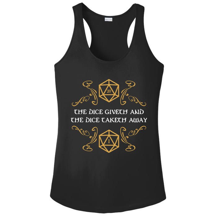 The Dice Giveth And Taketh Dungeons And Dragons Inspired Ladies PosiCharge Competitor Racerback Tank