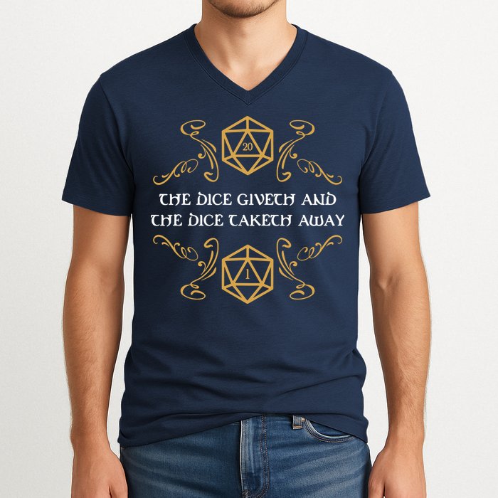 The Dice Giveth And Taketh Dungeons And Dragons Inspired V-Neck T-Shirt