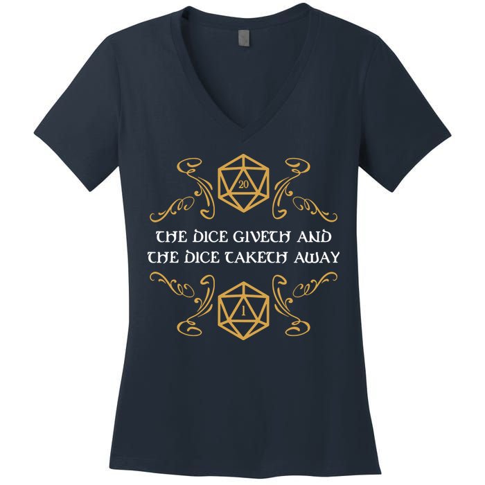 The Dice Giveth And Taketh Dungeons And Dragons Inspired Women's V-Neck T-Shirt