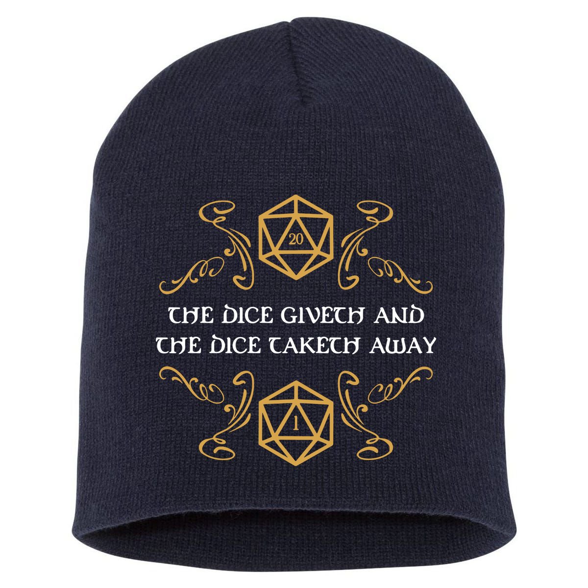The Dice Giveth And Taketh Dungeons And Dragons Inspired Short Acrylic Beanie
