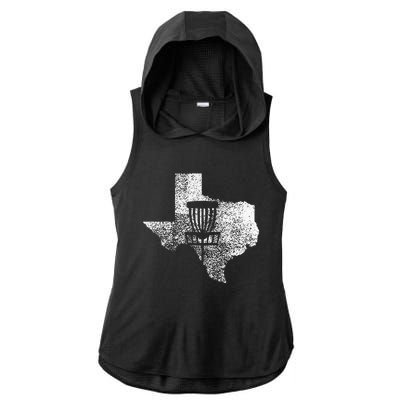 Texas Disc Golf State With Basket Distressed Ladies PosiCharge Tri-Blend Wicking Draft Hoodie Tank