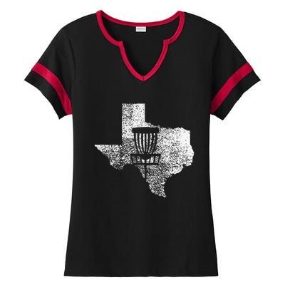 Texas Disc Golf State With Basket Distressed Ladies Halftime Notch Neck Tee