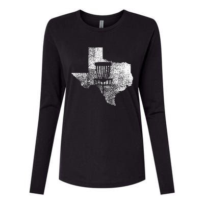 Texas Disc Golf State With Basket Distressed Womens Cotton Relaxed Long Sleeve T-Shirt