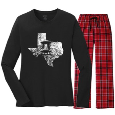 Texas Disc Golf State With Basket Distressed Women's Long Sleeve Flannel Pajama Set 