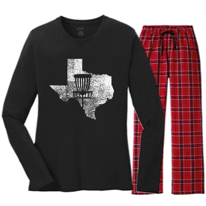 Texas Disc Golf State With Basket Distressed Women's Long Sleeve Flannel Pajama Set 