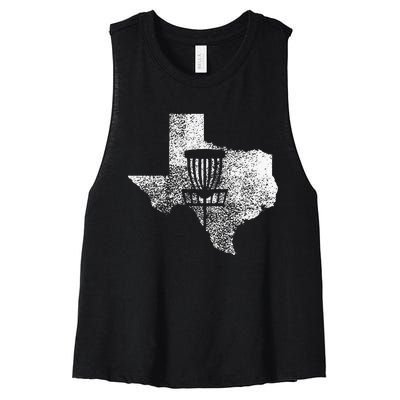 Texas Disc Golf State With Basket Distressed Women's Racerback Cropped Tank