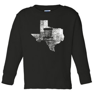 Texas Disc Golf State With Basket Distressed Toddler Long Sleeve Shirt