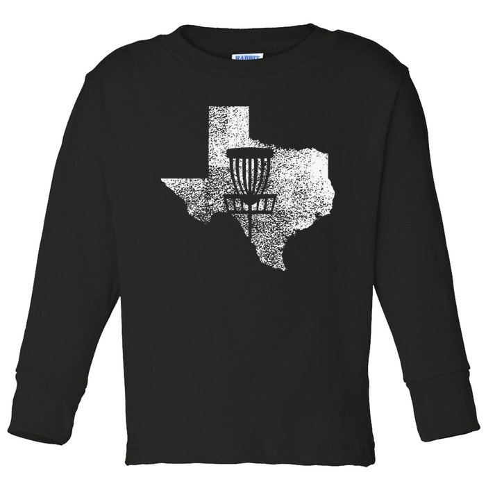 Texas Disc Golf State With Basket Distressed Toddler Long Sleeve Shirt