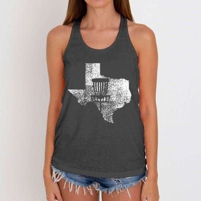 Texas Disc Golf State With Basket Distressed Women's Knotted Racerback Tank