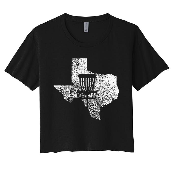 Texas Disc Golf State With Basket Distressed Women's Crop Top Tee