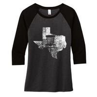 Texas Disc Golf State With Basket Distressed Women's Tri-Blend 3/4-Sleeve Raglan Shirt