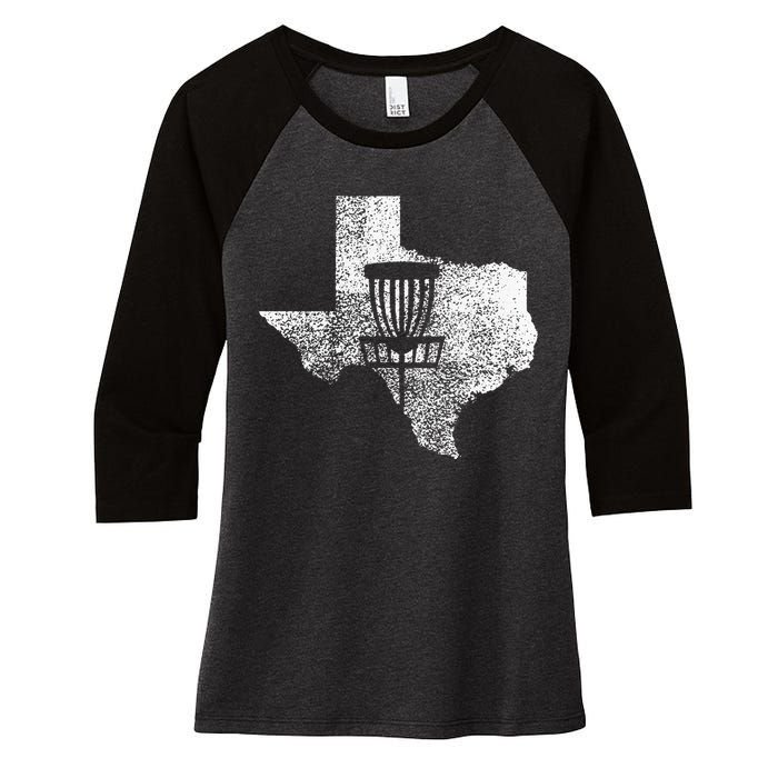 Texas Disc Golf State With Basket Distressed Women's Tri-Blend 3/4-Sleeve Raglan Shirt