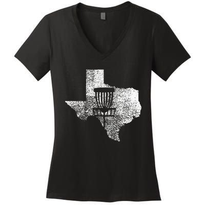 Texas Disc Golf State With Basket Distressed Women's V-Neck T-Shirt