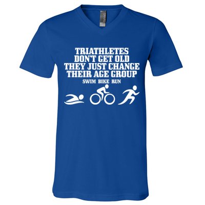 Triathletes Don't Get Old Swim Bike Run Funny Triathlon Cute Gift V-Neck T-Shirt