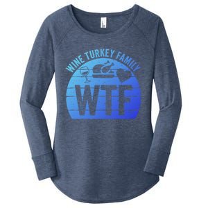 Turkey Day Gift Wtf Wine Turkey Family Thanksgiving Day Funny Gift Women's Perfect Tri Tunic Long Sleeve Shirt