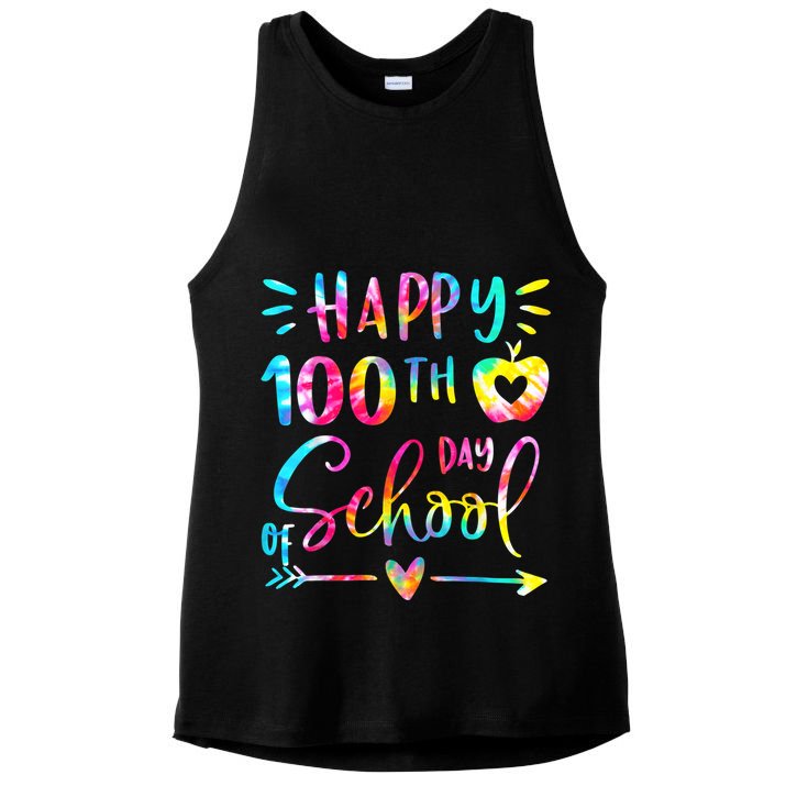 Tie Dye Happy 100th Day Of School Teacher Student 100 Days Ladies PosiCharge Tri-Blend Wicking Tank