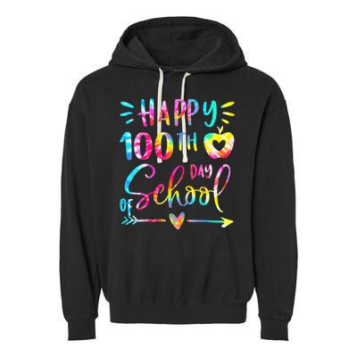 Tie Dye Happy 100th Day Of School Teacher Student 100 Days Garment-Dyed Fleece Hoodie