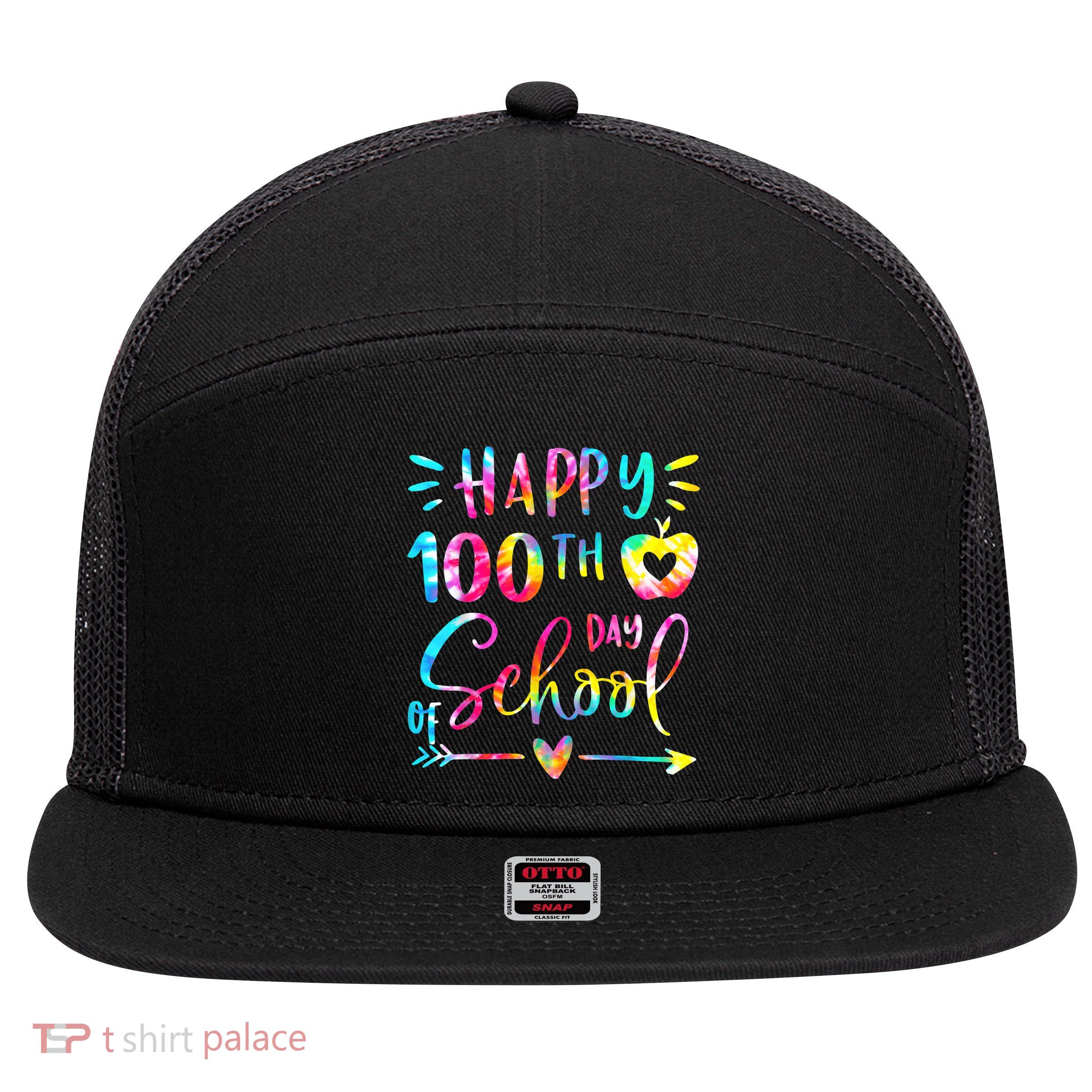 Tie Dye Happy 100th Day Of School Teacher Student 100 Days 7 Panel Mesh Trucker Snapback Hat
