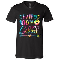 Tie Dye Happy 100th Day Of School Teacher Student 100 Days V-Neck T-Shirt