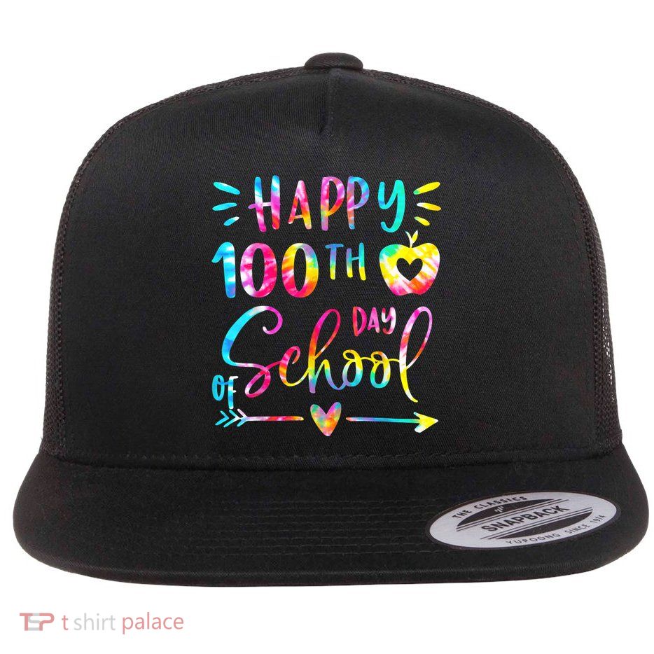 Tie Dye Happy 100th Day Of School Teacher Student 100 Days Flatbill Hat