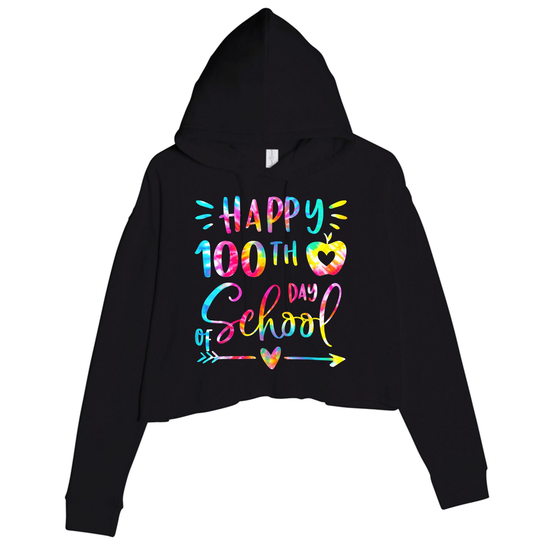 Tie Dye Happy 100th Day Of School Teacher Student 100 Days Crop Fleece Hoodie