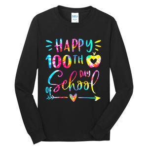 Tie Dye Happy 100th Day Of School Teacher Student 100 Days Tall Long Sleeve T-Shirt