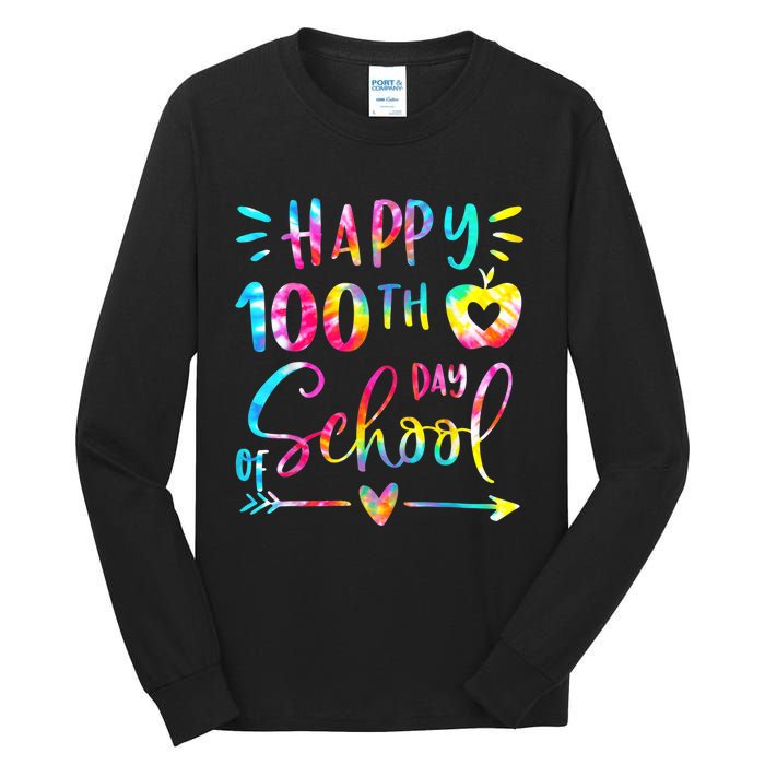 Tie Dye Happy 100th Day Of School Teacher Student 100 Days Tall Long Sleeve T-Shirt