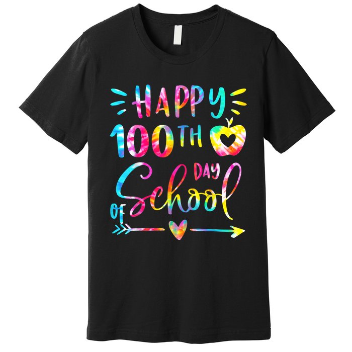 Tie Dye Happy 100th Day Of School Teacher Student 100 Days Premium T-Shirt