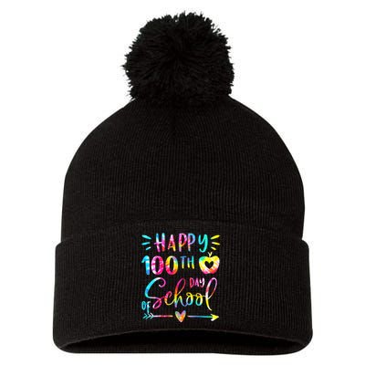 Tie Dye Happy 100th Day Of School Teacher Student 100 Days Pom Pom 12in Knit Beanie