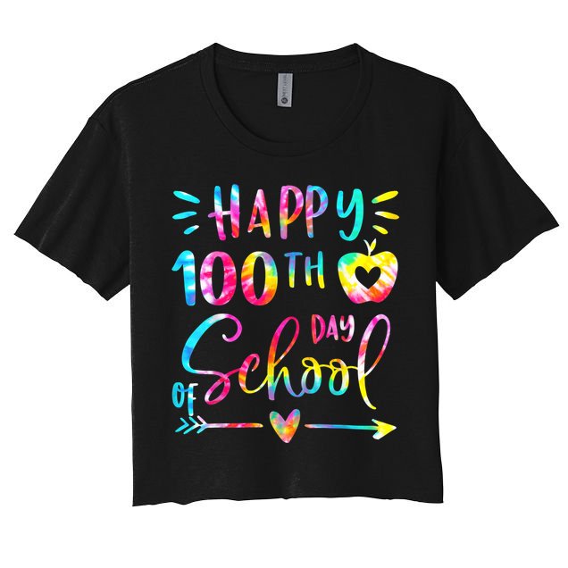 Tie Dye Happy 100th Day Of School Teacher Student 100 Days Crop Top