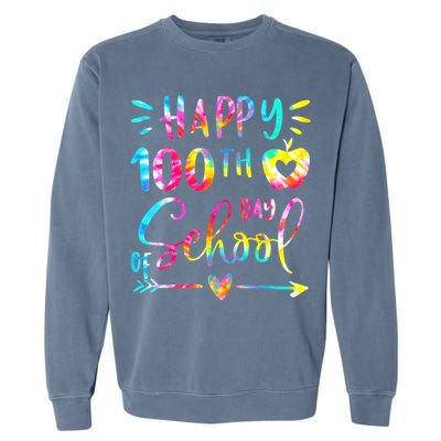 Tie Dye Happy 100th Day Of School Teacher Student 100 Days Garment-Dyed Sweatshirt