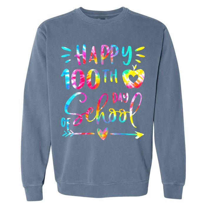 Tie Dye Happy 100th Day Of School Teacher Student 100 Days Garment-Dyed Sweatshirt
