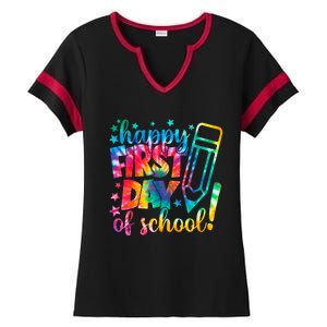 Tie Dye Happy First Day Of School Back To School Teacher Kids Ladies Halftime Notch Neck Tee