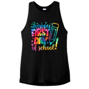 Tie Dye Happy First Day Of School Back To School Teacher Kids Ladies PosiCharge Tri-Blend Wicking Tank