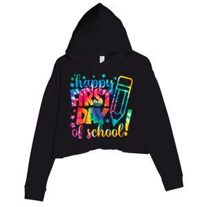 Tie Dye Happy First Day Of School Back To School Teacher Kids Crop Fleece Hoodie