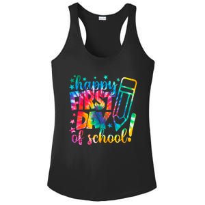 Tie Dye Happy First Day Of School Back To School Teacher Kids Ladies PosiCharge Competitor Racerback Tank